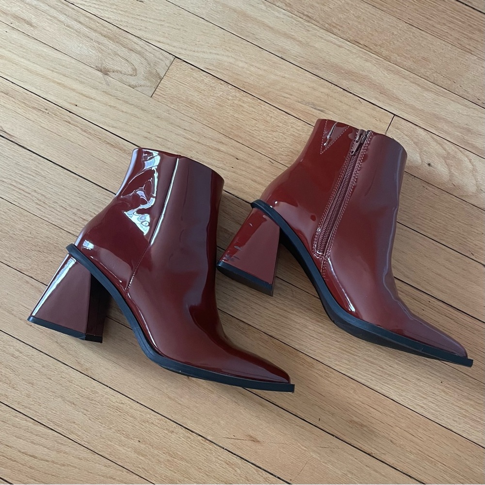 Maroon Faux Patent Leather Booties